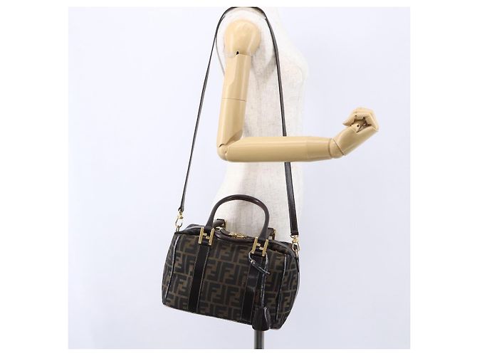 FENDI Zucca Canvas Handtasche 2-Wege Schwarz Braun Auth 150808 - Ansicht 26