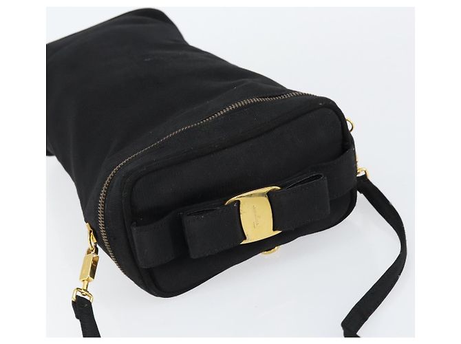 Borsa a spalla Vala in nylon nero e oro Auth 150876 di Salvatore Ferragamo D'oro - vista 6