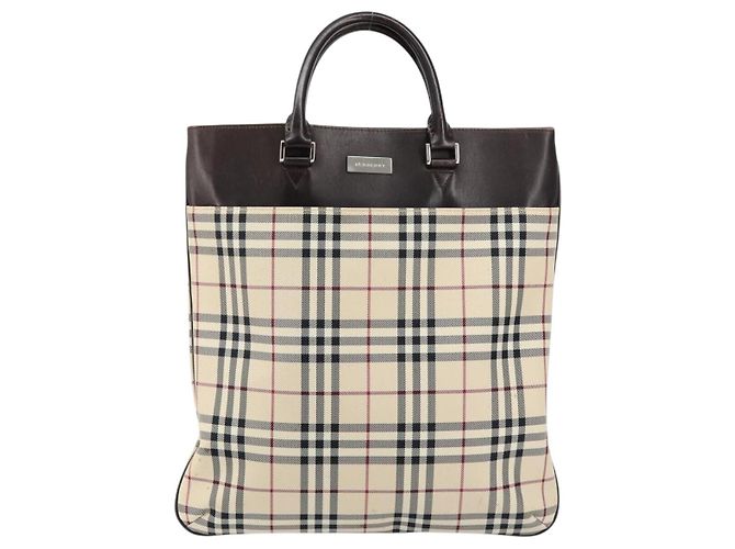 Burberry Nova Check Handtasche aus Canvas Beige Silber Auth ka136 - Ansicht 13