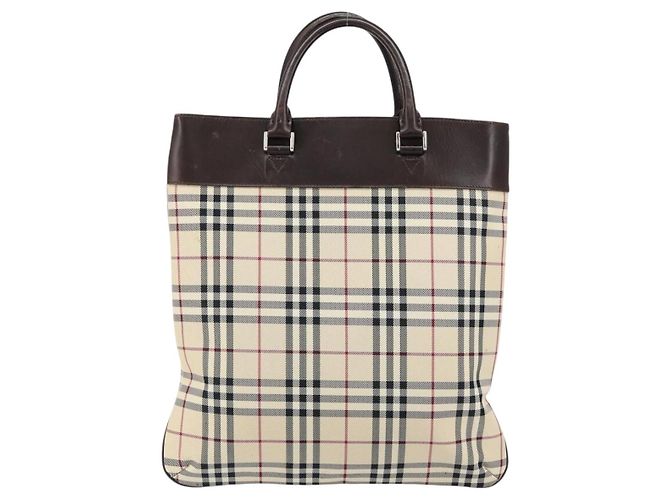 Burberry Nova Check Handtasche aus Canvas Beige Silber Auth ka136 - Ansicht 2