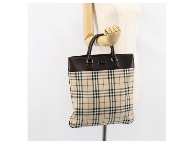 Burberry Nova Check Handtasche aus Canvas Beige Silber Auth ka136 - Ansicht 21