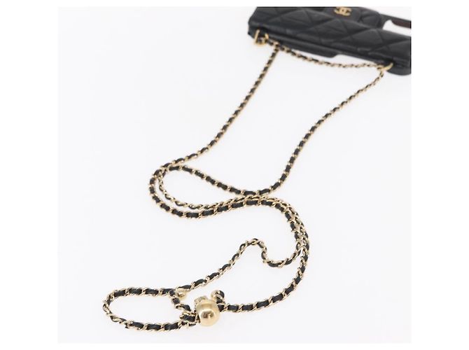 Capa para iPhone 13 Pro Max CHANEL Matelasse Chain em pele de cordeiro preta CC Auth BA8062 Preto Dourado - vista 7