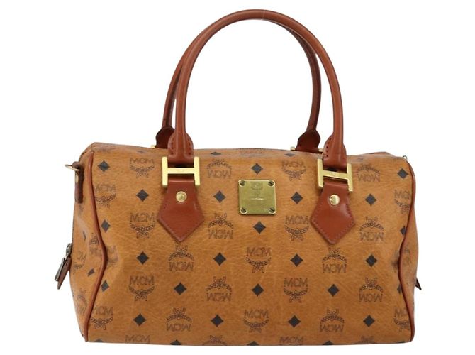 Borsa Boston MCM Logogram Vicetos in pelle PVC marrone e oro Auth gh1075 D'oro - vista 2