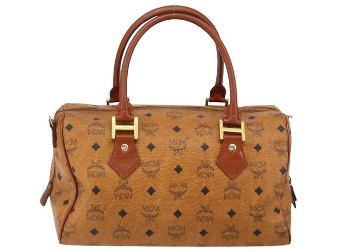 Borsa Boston MCM Logogram Vicetos in pelle PVC marrone e oro Auth gh1075 D'oro - vista 3