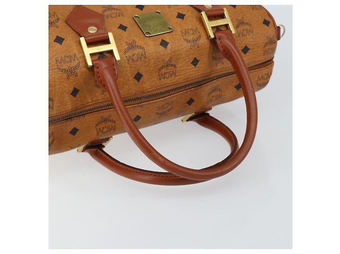 Borsa Boston MCM Logogram Vicetos in pelle PVC marrone e oro Auth gh1075 D'oro - vista 7
