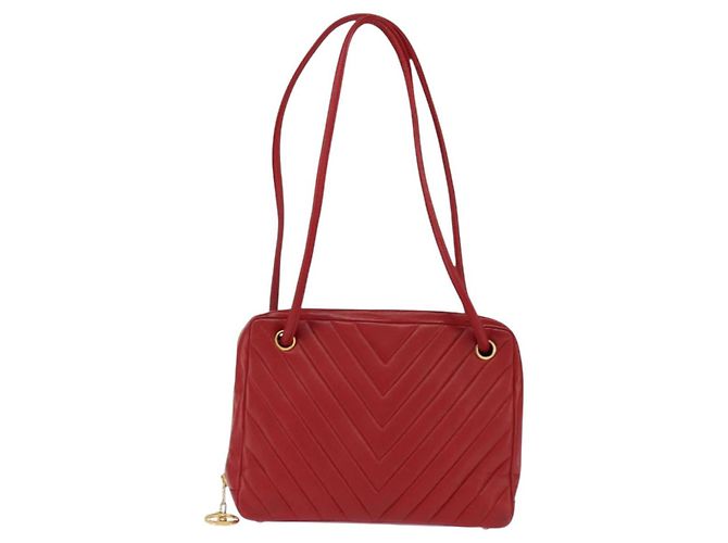 CHANEL Borsa a Spalla V Stitch in Pelle di Agnello Rossa Oro CC Auth bs30476 Rosso D'oro - view 13