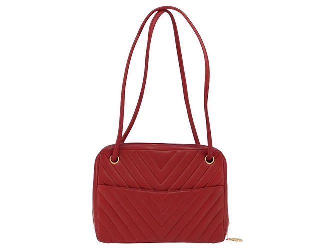 CHANEL Borsa a Spalla V Stitch in Pelle di Agnello Rossa Oro CC Auth bs30476 Rosso D'oro - view 2