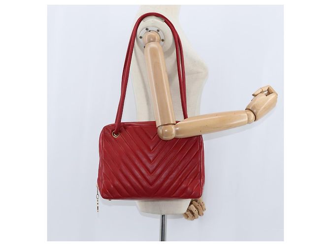 CHANEL Borsa a Spalla V Stitch in Pelle di Agnello Rossa Oro CC Auth bs30476 Rosso D'oro - view 26