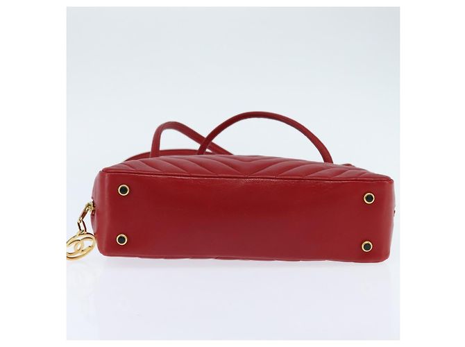 CHANEL Borsa a Spalla V Stitch in Pelle di Agnello Rossa Oro CC Auth bs30476 Rosso D'oro - view 5