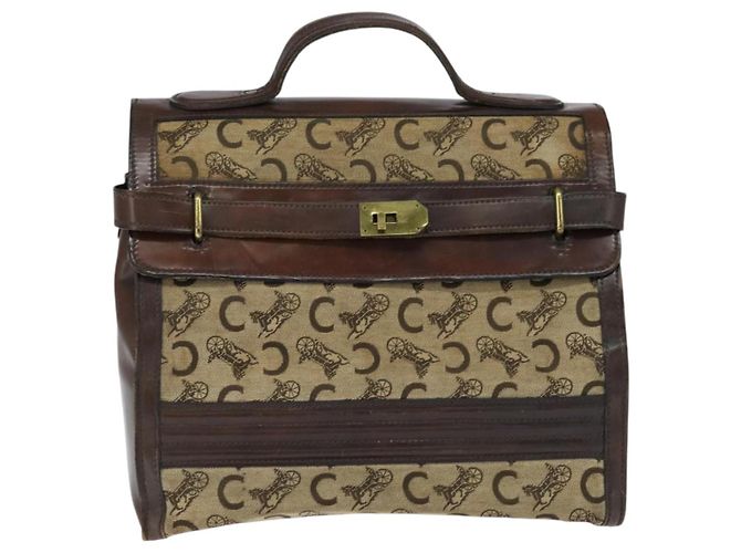 Céline Borsa da dottore Celine C Sulky in tela marrone e oro Auth 147045 D'oro - vista 13