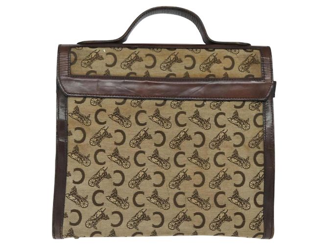 Céline Borsa da dottore Celine C Sulky in tela marrone e oro Auth 147045 D'oro - vista 2