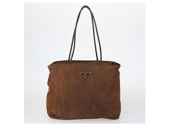 Borsa Tote PRADA in nylon scamosciato 5Set marrone khaki beige Auth bs30294 Cachi - vista 12