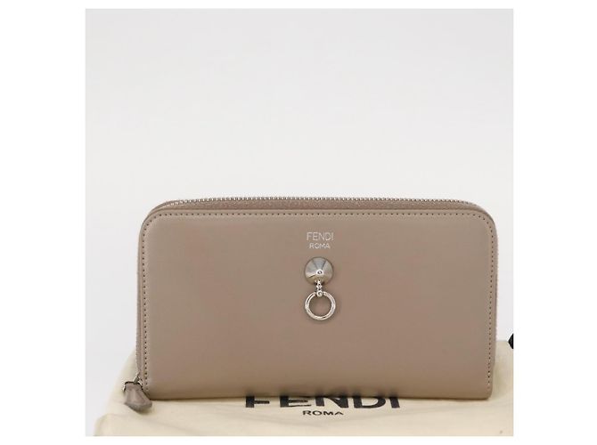 FENDI Langer Geldbeutel Leder Beige Gold Auth am9610 Golden - Ansicht 12