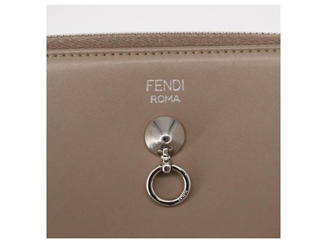FENDI Langer Geldbeutel Leder Beige Gold Auth am9610 Golden - Ansicht 17
