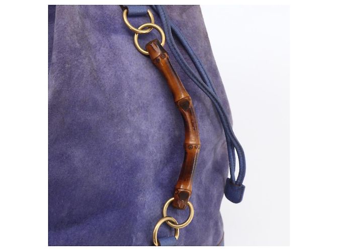Zaino in pelle scamosciata Gucci Bamboo blu oro 003 2855 0043 0 Auth BA7788 - vista 10