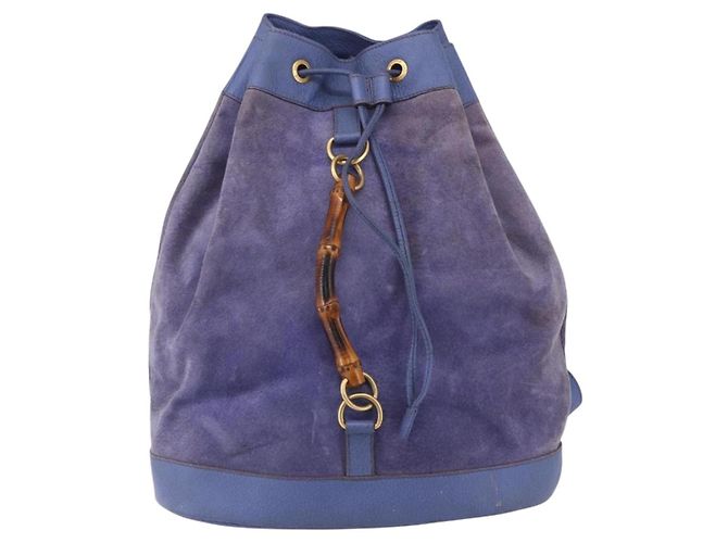 Zaino in pelle scamosciata Gucci Bamboo blu oro 003 2855 0043 0 Auth BA7788 - vista 13