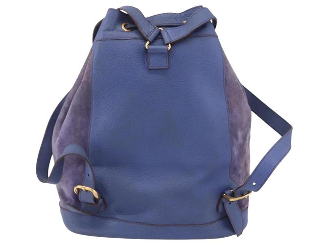 Zaino in pelle scamosciata Gucci Bamboo blu oro 003 2855 0043 0 Auth BA7788 - vista 2