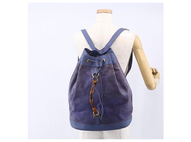 Zaino in pelle scamosciata Gucci Bamboo blu oro 003 2855 0043 0 Auth BA7788 - vista 22