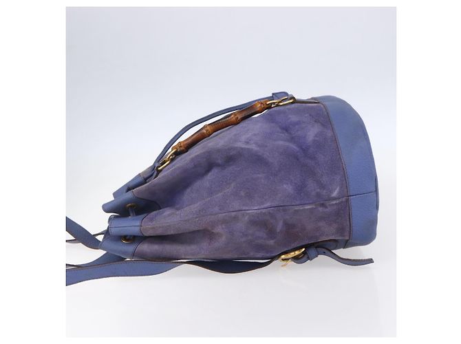 Zaino in pelle scamosciata Gucci Bamboo blu oro 003 2855 0043 0 Auth BA7788 - vista 3