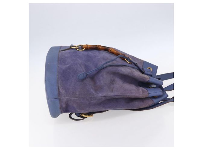 Zaino in pelle scamosciata Gucci Bamboo blu oro 003 2855 0043 0 Auth BA7788 - vista 4