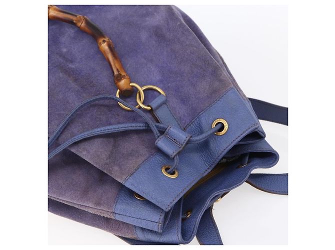 Zaino in pelle scamosciata Gucci Bamboo blu oro 003 2855 0043 0 Auth BA7788 - vista 6