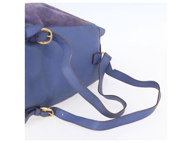 Zaino in pelle scamosciata Gucci Bamboo blu oro 003 2855 0043 0 Auth BA7788 - vista 7