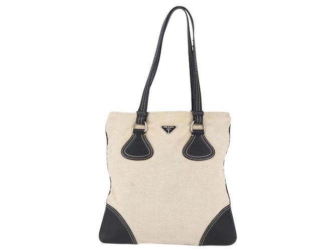 PRADA Handtasche aus Canvas Beige Silber Authentisch 147009 - Ansicht 13