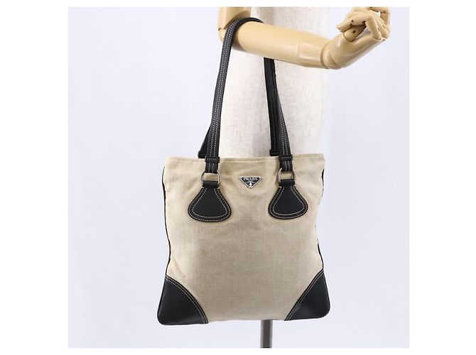 PRADA Handtasche aus Canvas Beige Silber Authentisch 147009 - Ansicht 24