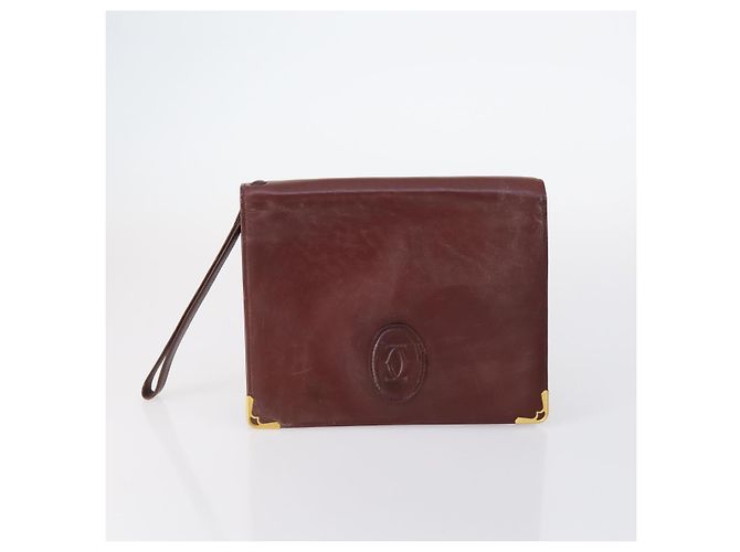 CARTIER Borsa Clutch Must Line Pelle 4Set Bordeaux Oro Auth bs30292 D'oro Bordò - vista 12