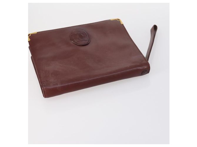 CARTIER Borsa Clutch Must Line Pelle 4Set Bordeaux Oro Auth bs30292 D'oro Bordò - vista 14