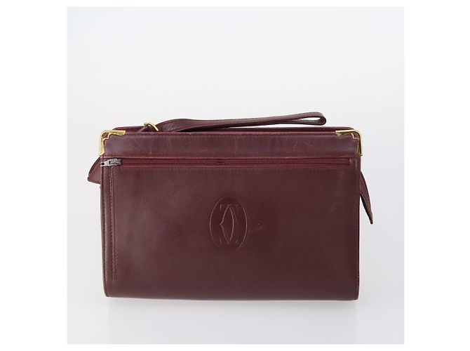 CARTIER Borsa Clutch Must Line Pelle 4Set Bordeaux Oro Auth bs30292 D'oro Bordò - vista 17