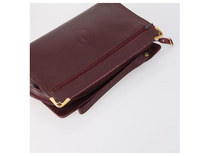 CARTIER Borsa Clutch Must Line Pelle 4Set Bordeaux Oro Auth bs30292 D'oro Bordò - vista 19