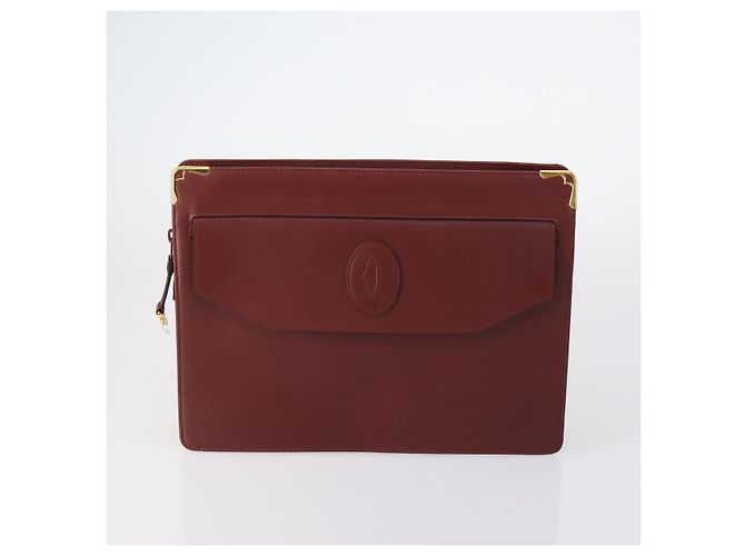 CARTIER Borsa Clutch Must Line Pelle 4Set Bordeaux Oro Auth bs30292 D'oro Bordò - vista 2