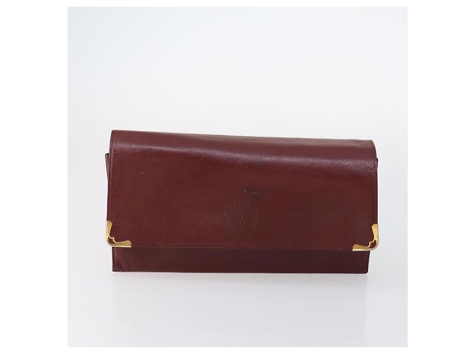 CARTIER Borsa Clutch Must Line Pelle 4Set Bordeaux Oro Auth bs30292 D'oro Bordò - vista 22
