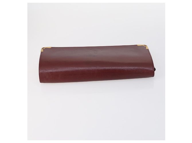 CARTIER Borsa Clutch Must Line Pelle 4Set Bordeaux Oro Auth bs30292 D'oro Bordò - vista 24