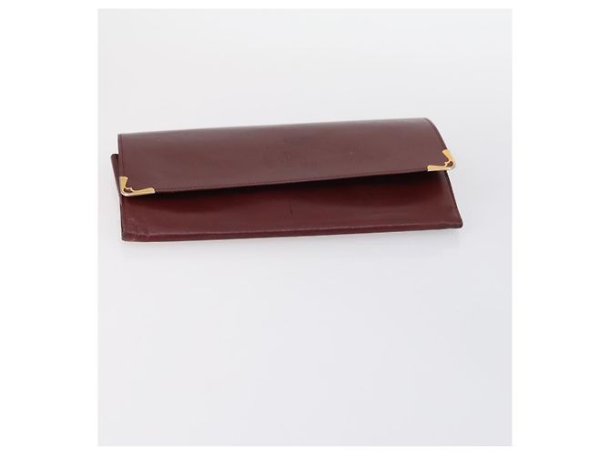 CARTIER Borsa Clutch Must Line Pelle 4Set Bordeaux Oro Auth bs30292 D'oro Bordò - vista 25