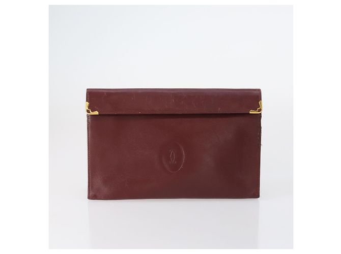 CARTIER Borsa Clutch Must Line Pelle 4Set Bordeaux Oro Auth bs30292 D'oro Bordò - vista 27