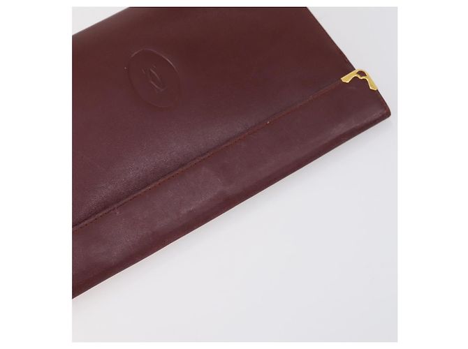 CARTIER Borsa Clutch Must Line Pelle 4Set Bordeaux Oro Auth bs30292 D'oro Bordò - vista 29