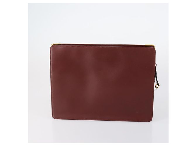 CARTIER Borsa Clutch Must Line Pelle 4Set Bordeaux Oro Auth bs30292 D'oro Bordò - vista 3
