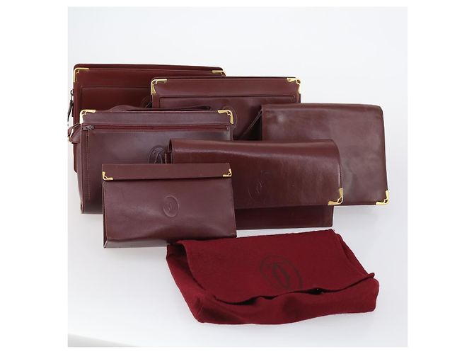 CARTIER Borsa Clutch Must Line Pelle 4Set Bordeaux Oro Auth bs30292 D'oro Bordò - vista 32