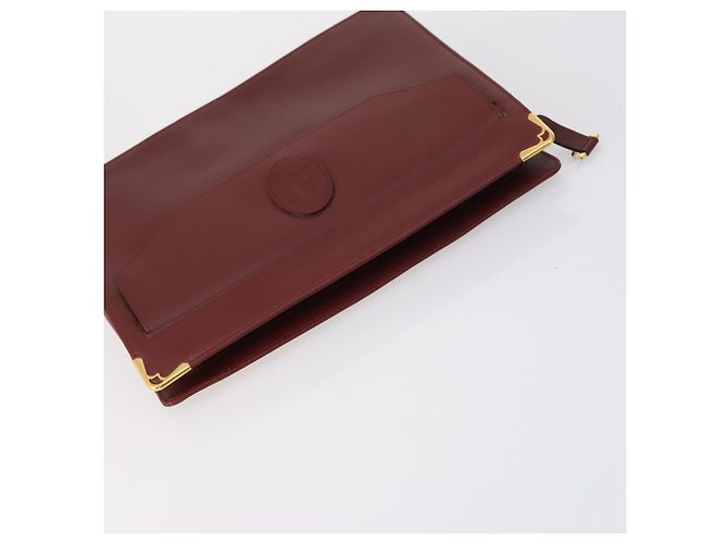 CARTIER Borsa Clutch Must Line Pelle 4Set Bordeaux Oro Auth bs30292 D'oro Bordò - vista 4