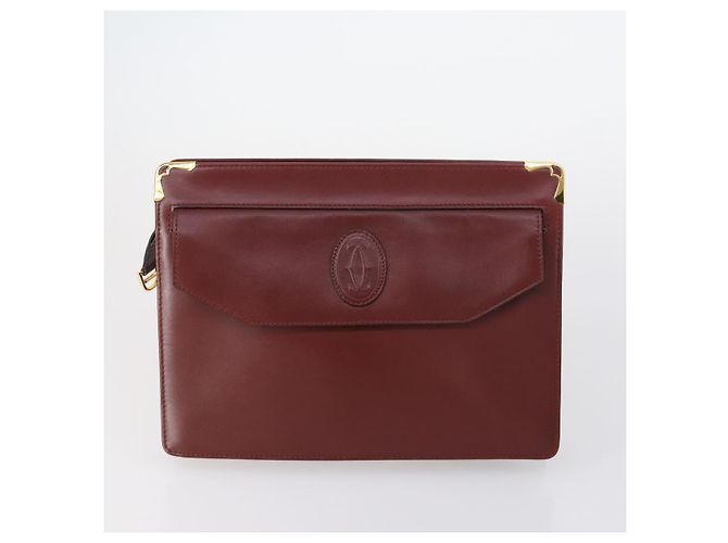 CARTIER Borsa Clutch Must Line Pelle 4Set Bordeaux Oro Auth bs30292 D'oro Bordò - vista 7