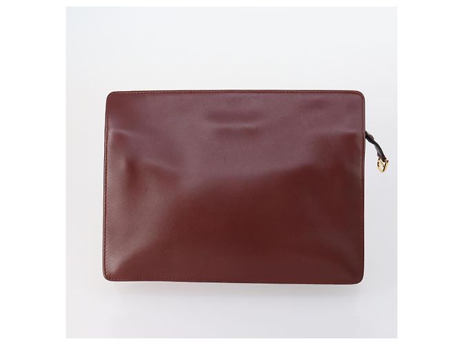 CARTIER Borsa Clutch Must Line Pelle 4Set Bordeaux Oro Auth bs30292 D'oro Bordò - vista 8