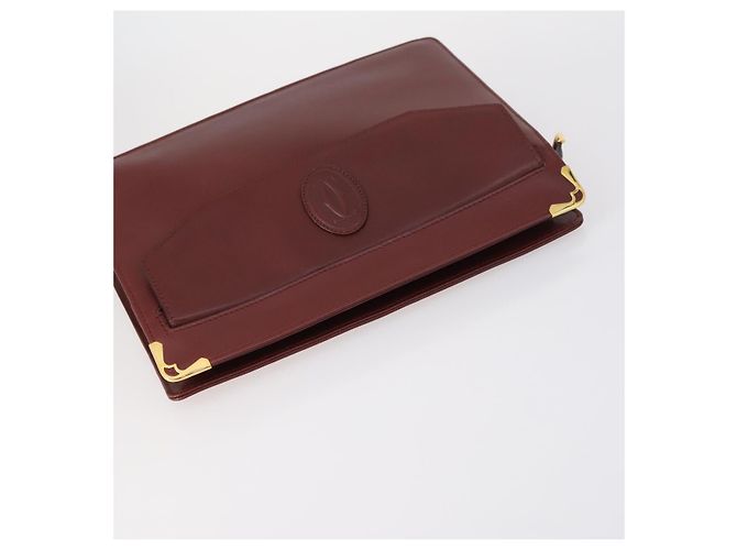 CARTIER Borsa Clutch Must Line Pelle 4Set Bordeaux Oro Auth bs30292 D'oro Bordò - vista 9