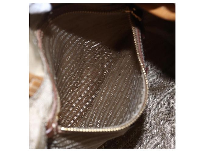 Borsa Tote PRADA in nylon e pelle beige oro Auth ep11896 D'oro - vista 11
