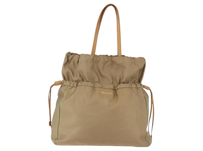 Borsa Tote PRADA in nylon e pelle beige oro Auth ep11896 D'oro - vista 13
