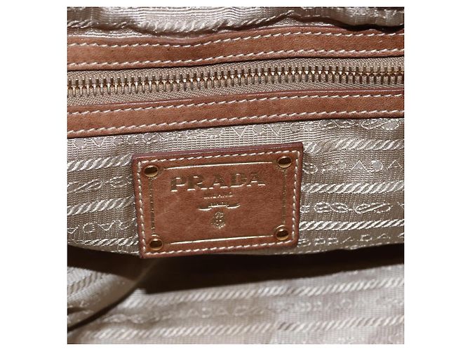 Borsa Tote PRADA in nylon e pelle beige oro Auth ep11896 D'oro - vista 18