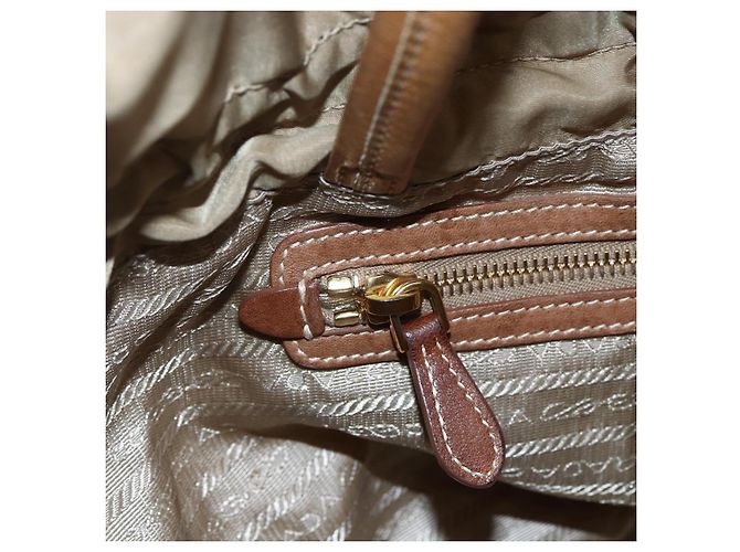 Borsa Tote PRADA in nylon e pelle beige oro Auth ep11896 D'oro - vista 19