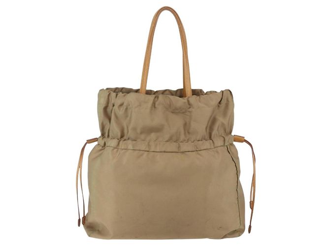 Borsa Tote PRADA in nylon e pelle beige oro Auth ep11896 D'oro - vista 2