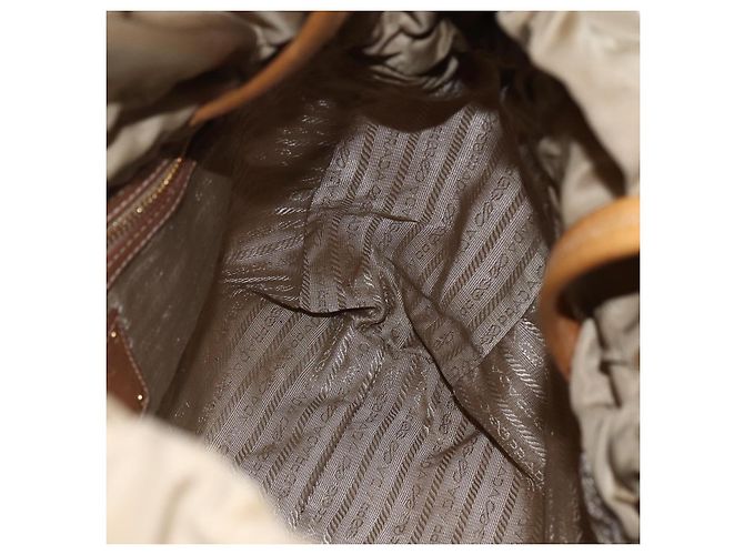 Borsa Tote PRADA in nylon e pelle beige oro Auth ep11896 D'oro - vista 20